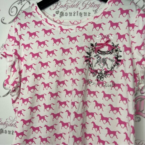 Victoria secret tshirt sport club horses racing bow ribbon π pearls rhinestone - Picture 6 of 9